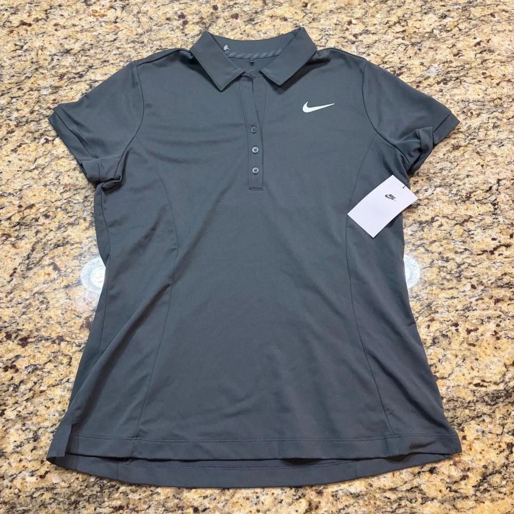 NEW Nike Womens Dri-FIT Polo Shirt Dark Gray Short Sleeve Golf Top XL ws